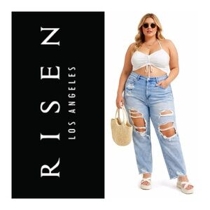RISEN Ripped Relaxed Slim Straight Crop Jeans